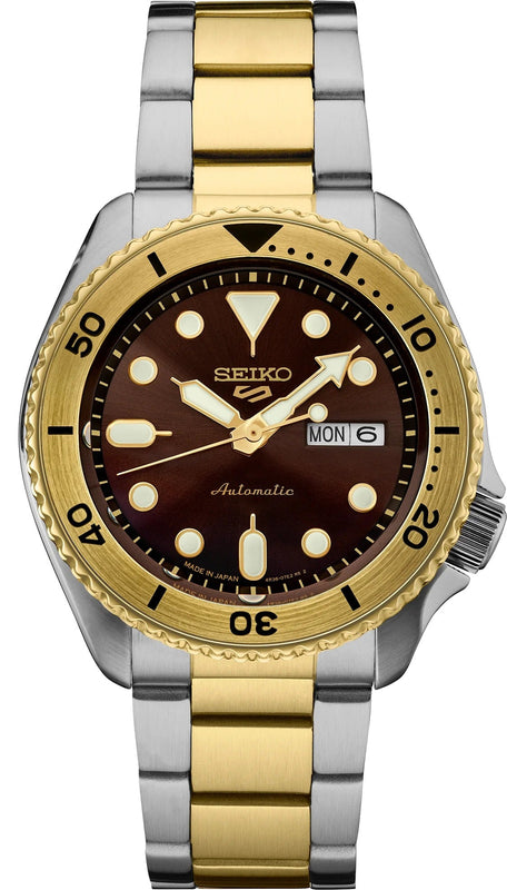 Seiko 5 Sports Automatic Brown Dial Two Tone Steel Strap Watch For Men - SRPK24