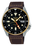 Seiko 5 Sports SSK036K1 SKX GMT Automatic Men's Watch – Mocha Black Dial & Brown Leather Strap
