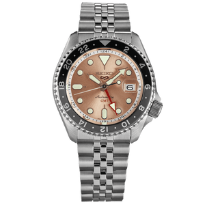 Seiko 5 Sports GMT Thong Sia Limited Edition Brown Dial Silver Steel Strap Watch for Men - SSK043K1