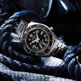 Seiko Prosprex Dark Depths GMT Automatic Black Dial Silver Steel Strap Watch For Men - SPB383J1