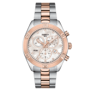 Tissot PR 100 Sport Chic Chronograph Diamonds Mother of Pearl Dial Two Tone Steel Strap Watch for Women - T101.917.22.116.00