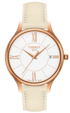 Tissot T103.210.36.018.00 T Lady Bella Ora Round Women’s Watch – White Dial & Beige Leather Strap