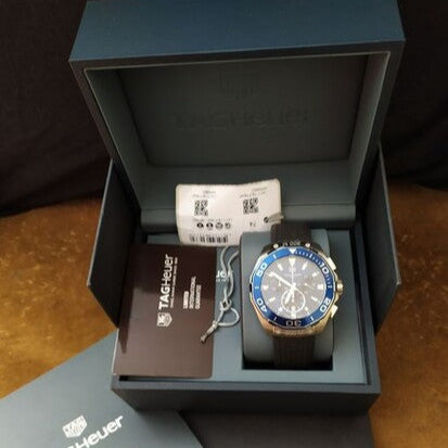 Tag Heuer Aquaracer Chronograph Blue Dial Black Rubber Strap Watch for Men - CAY111B.FT6041