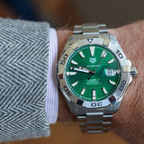Tag Heuer Aquaracer Calibre 5 Automatic Green Dial Silver Steel Strap Watch for Men - WAY2015.BA0927