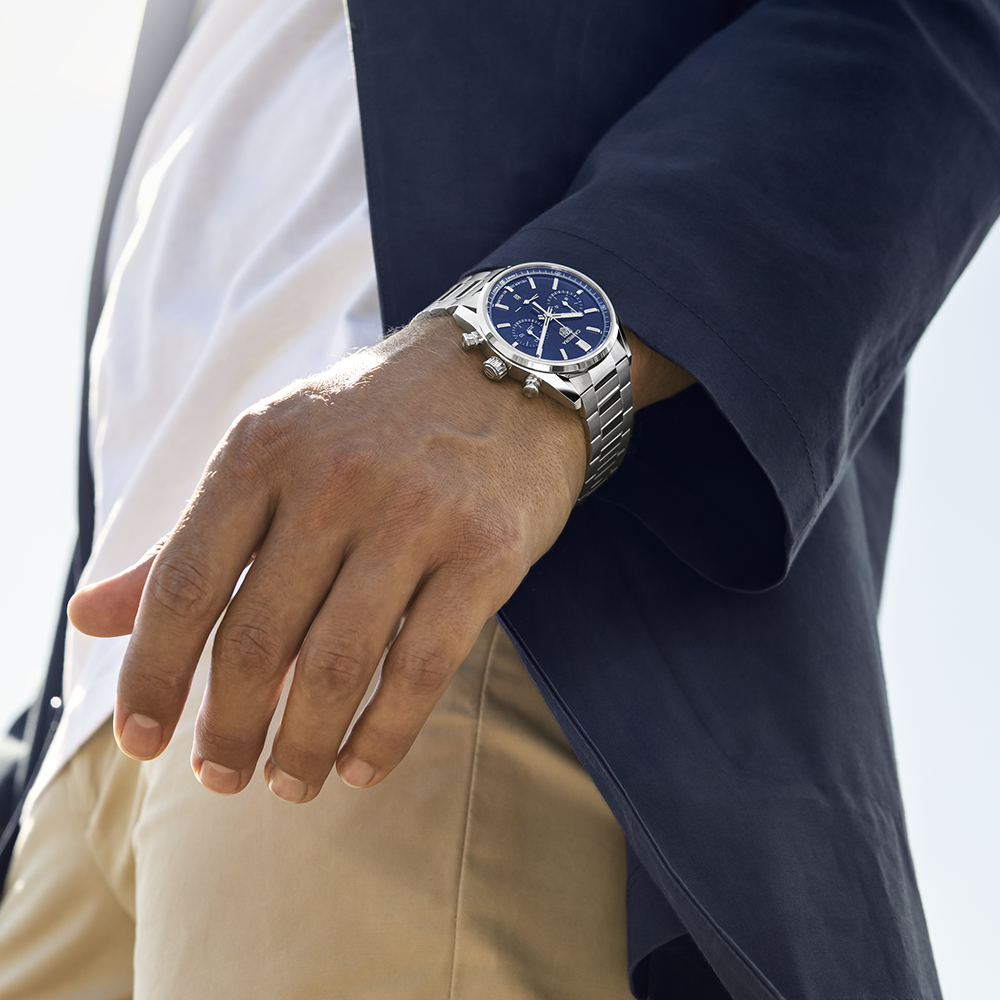 Tag Heuer Carrera Chronograph Blue Dial Silver Steel Strap Watch for Men - CBN2011.BA0642