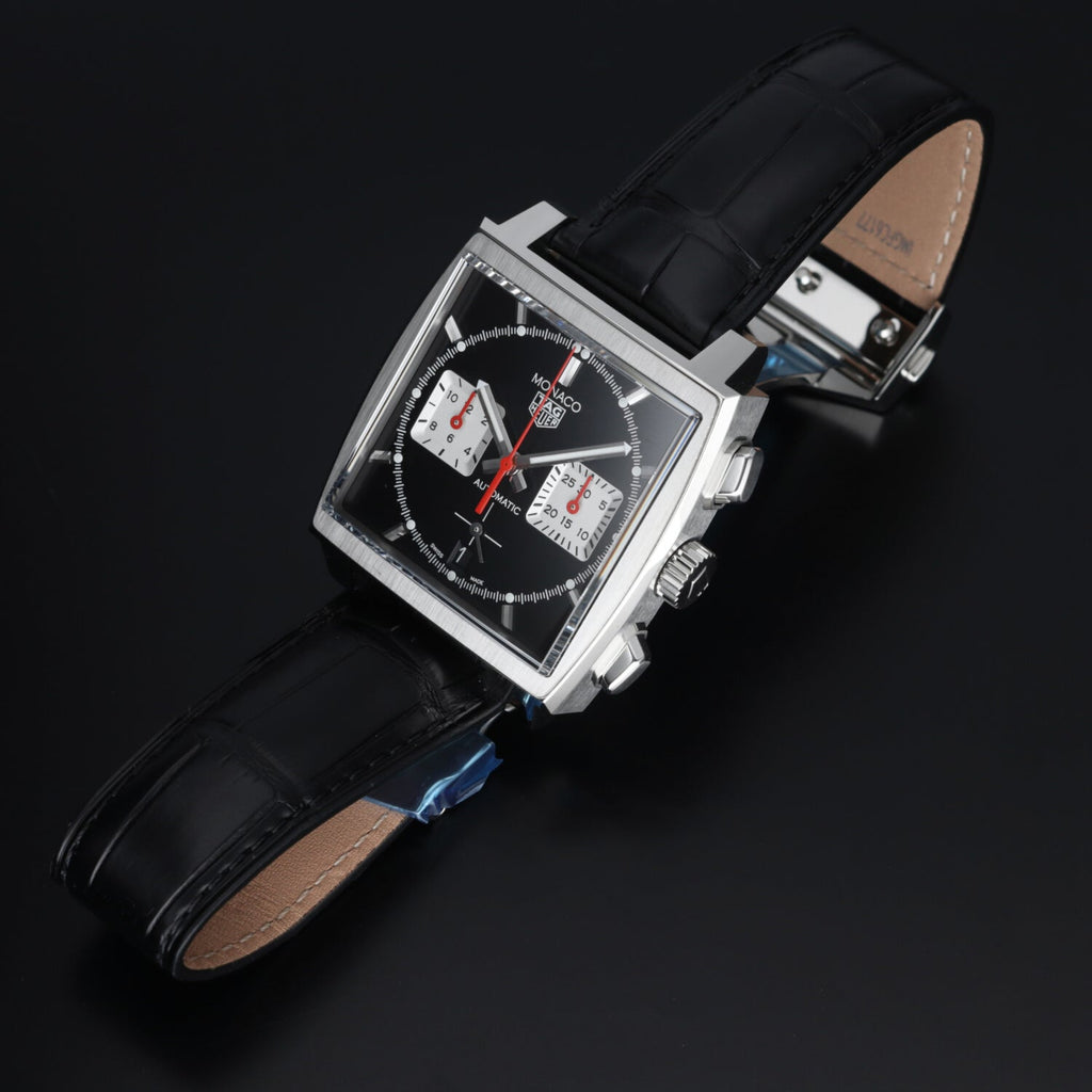 Tag Heuer Monaco Automatic Chronograph Black Dial Black Leather Strap Watch for Men - CBL2113.FC6177