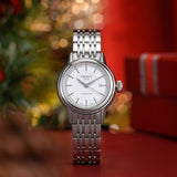 Tissot T085.207.11.011.00 T-Classic Carson Automatic Women's Watch – White Dial & Silver Steel Strap