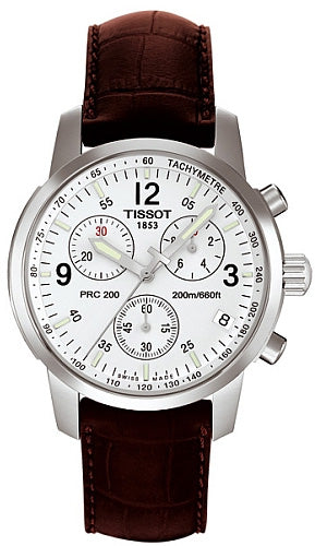 Tissot T Race PRC 200 Chronograph White Dial Brown Leather Strap Watch for Men - T17.1.516.32