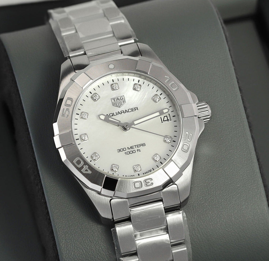 Tag Heuer Aquaracer Diamonds White Mother of Pearl Dial Silver Steel Strap Watch for Women - WBD1314.BA0740