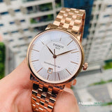 Tissot T Classic Carson Premium Automatic White Dial Rose Gold Steel Strap Watch for Men - T122.407.33.031.00