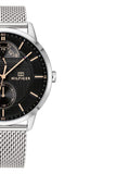 Tommy Hilfiger Hunter Quartz Black Dial Silver Steel Strap Watch for Men - 1791610