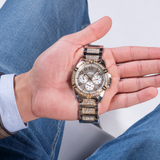 Guess W0799G4 Frontier Chronograph Men’s Watch – Silver Dial & Two Tone Steel Strap with Crystals