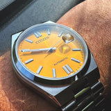 Citizen Tsuyosa NJ0150-81Z Men's Automatic Watch – Yellow Dial with Silver Steel Strap