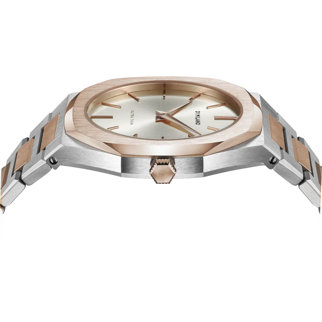 D1 Milano Ultra Thin Silver Dial Two Tone Strap Watch for Women - D1-UTBJ01