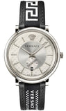 Versace VEBQ01219 V-Circle Quartz Men's Watch – Silver Dial & Black Leather Strap