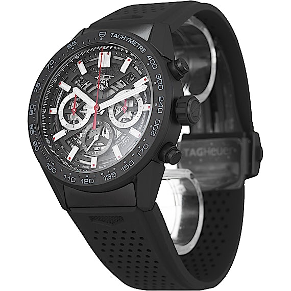 Tag Heuer Carrera Automatic Chronograph Black Dial Black Rubber Strap Watch for Men - CBG2A90.FT6173
