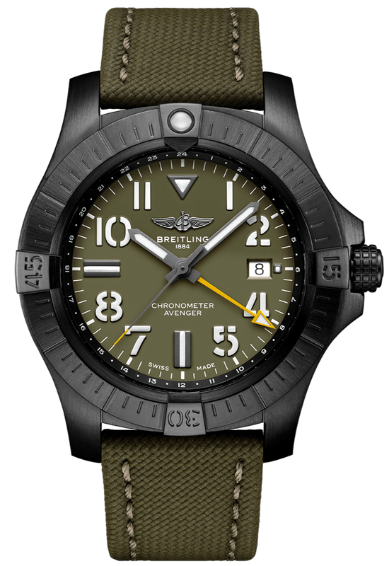 Breitling Avenger Automatic GMT 45 Night Mission Green Dial Green Nylon Strap Watch for Men - V323952A1L1X1