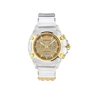 Versace Icon Active Chronograph Gold Dial White Silicone Strap Watch for Men - VEZ700121
