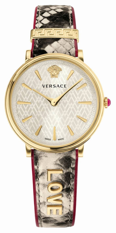 Versace V Circle Quartz White Dial Brown Leather Strap Watch For Women - VBP08017