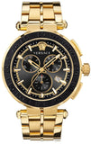 Versace VEZ300721 Greca Sport Quartz Men's Watch – Black Dial & Gold Steel Strap