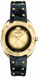 Versace VEBM01118 Shadov Quartz Women's Watch – Gold Dial & Black Leather Strap