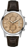 Guess W0076G3 Exec Chronograph Quartz Men's Watch – Gold Dial & Brown Leather Strap
