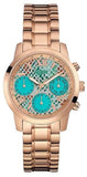 Guess W0448L8 Mini Sunrise Multi-Function Analog Women's Watch – Turquoise Dial & Rose Gold Steel Bracelet