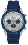 Guess W0864G6 Caliber Chronograph Men's Watch – White Dial & Blue Rubber Strap