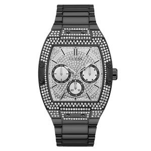 Guess Phoenix Multifunction Crystals Silver Dial Black Steel Strap Watch For Men - GW0094G3