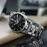 Tag Heuer Carrera Calibre 5 Automatic Black Dial Silver Steel Strap Watch for Men - WAR201A.BA0723