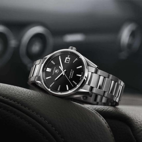 Tag Heuer Carrera Automatic Black Dial Silver Steel Strap Watch for Men - WAR211A.BA0782