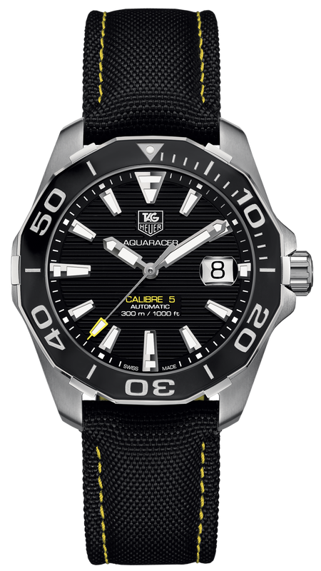 Tag Heuer Aquaracer Calibre 5 Automatic Black Dial Black Nylon Strap Watch for Men - WAY211A.FC6362