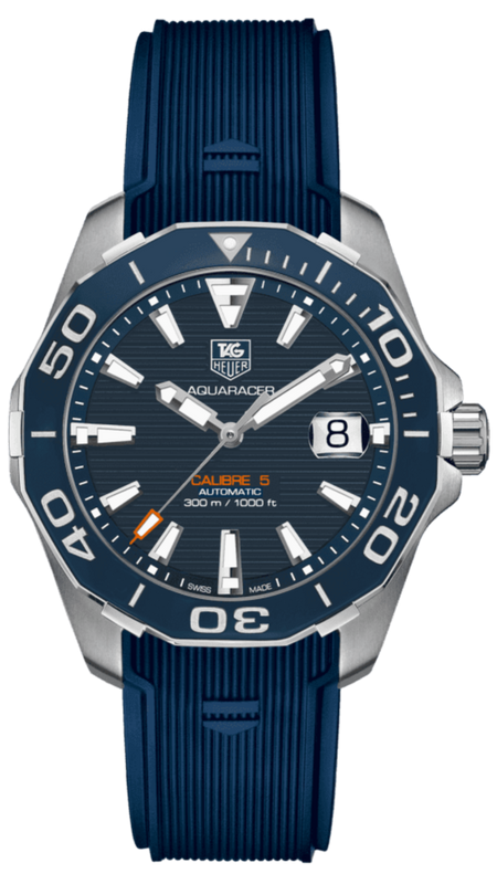 Tag Heuer Aquaracer Calibre 5 Blue Dial Blue Silicone Strap Watch for Men - WAY211C.FT6155