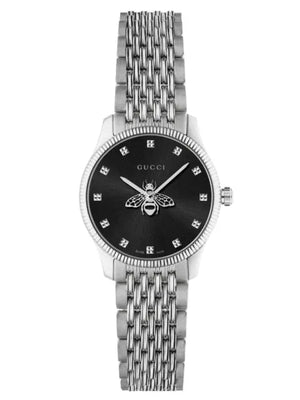 Gucci G Timeless Quartz Black Dial Silver Steel Strap Watch For Women - YA1265020