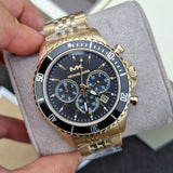 Michael Kors Bayville Chronograph Black Dial Gold Steel Strap Watch For Men - MK8726