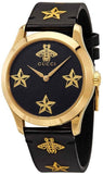 Gucci YA1264055 G-Timeless Bee Motif Women's Watch – Black Dial & Black Leather Strap