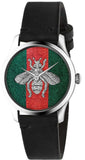 Gucci YA1264149 G-Timeless Quartz Men's Watch – Green & Red Dial & Black Leather Strap
