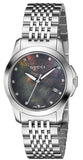 Gucci YA126505 G-Timeless Diamonds Women's Watch – Mother of Pearl Black Dial & Silver Steel Bracelet