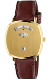 Gucci YA157411 Grip Unisex Watch – Yellow Gold Dial & Maroon Leather Strap