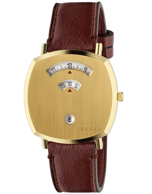 Gucci Grip Yellow Gold Dial Maroon Leather Strap Unisex Watch - YA157411