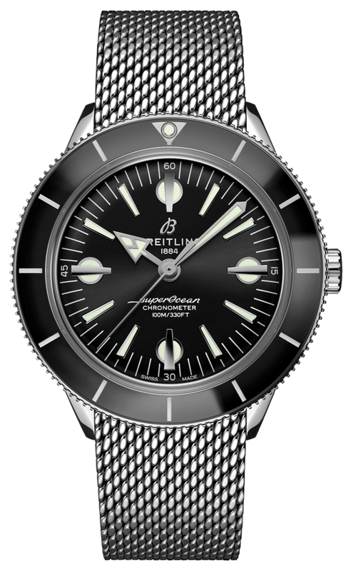 Breitling Superocean Heritage '57 Black Dial Silver Mesh Bracelet Watch for Men - A10370121B1A1