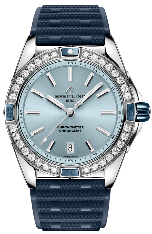 Breitling Super Chronomat Automatic 38 Diamonds Blue Dial Blue Rubber Strap Watch for Women - A17356531C1S1