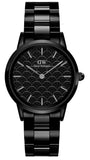 Daniel Wellington Iconic Link DW00100414 Women's Watch – Ceramic Black Dial with Black Steel Strap