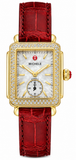 Michele Deco Gold Dial Red Leather Strap Watch For Women - MWW06V000017