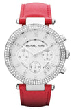Michael Kors MK2278 Parker Quartz Women's Watch – Silver Dial & Red Leather Strap