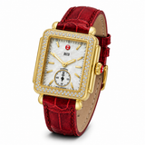 Michele Deco Mother of Pearl Dial Red Leather Strap Watch For Women - MWW06V000017