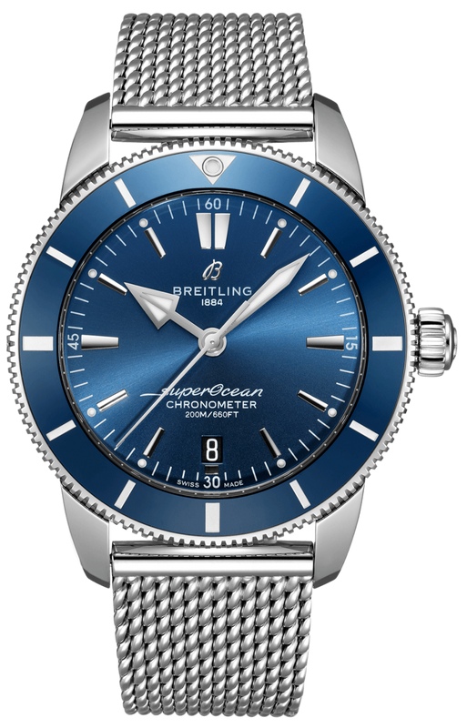 Breitling Superocean Heritage B20 Automatic 44 Blue Dial Silver Mesh Bracelet Watch for Men - AB2030161C1A1