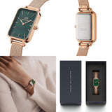 Daniel Wellington DW00100437 Quadro Melrose Women's Watch – Green Dial & Rose Gold Mesh Strap