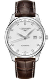 Longines L2.793.4.77.3 Master Collection Automatic Men's Watch – White Dial with Diamonds & Brown Leather Strap (40mm)