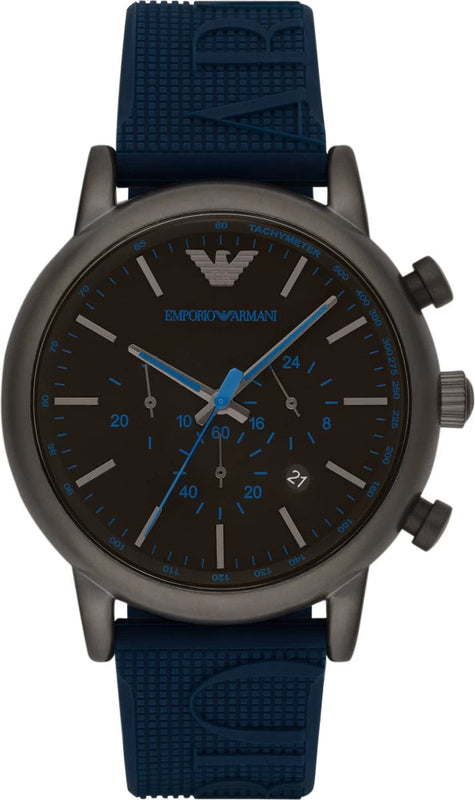 Emporio Armani Luigi Chronograph Black Dial Blue Rubber Strap Watch For Men - AR11023